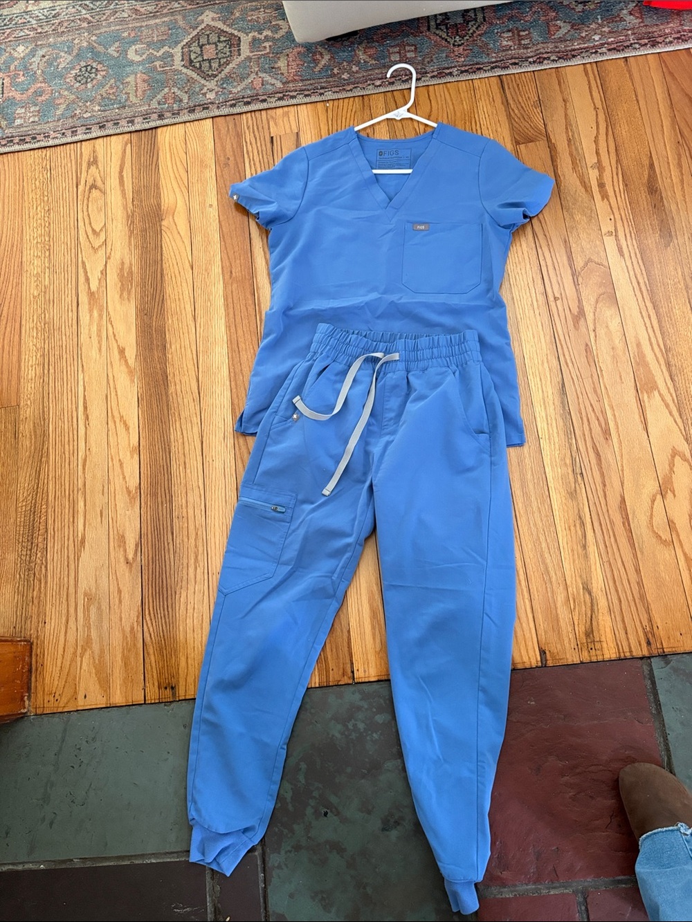Figs Women's Solid Royal Blue Crew Neck Scrub Top and Jogger Scrub Pants